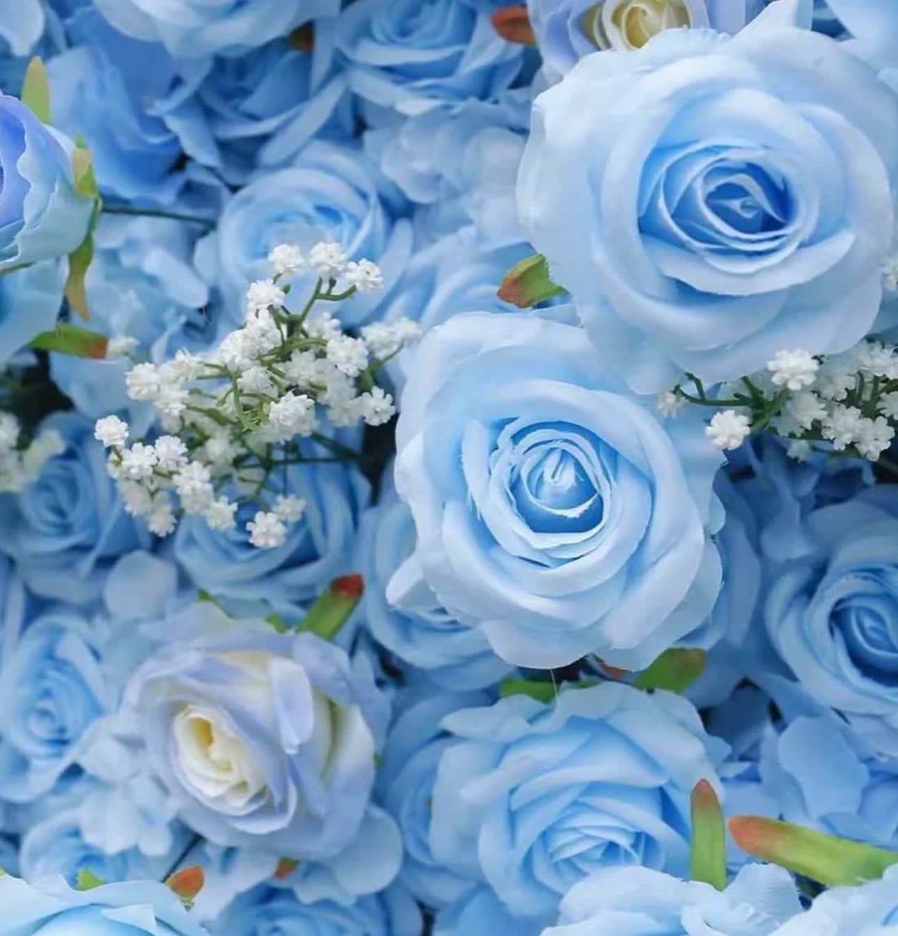 Light Blue Rose & Babys Breath Flower Wall - 334