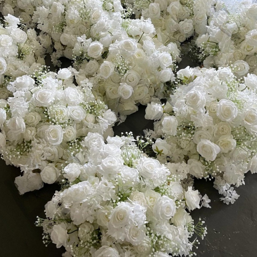 White Wild Rose Baby Breath Premium Flower Ball - 1002
