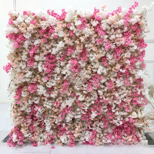 Blush, Pink and White Rose Cherry Blossom Premium Flower Wall - 257