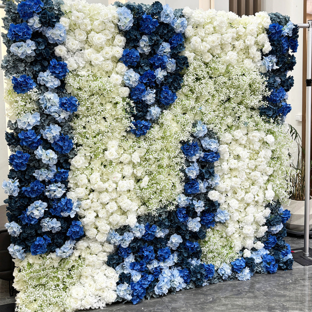 Babys Breath Dark Blue & White Rose Premium Flower Wall - 332