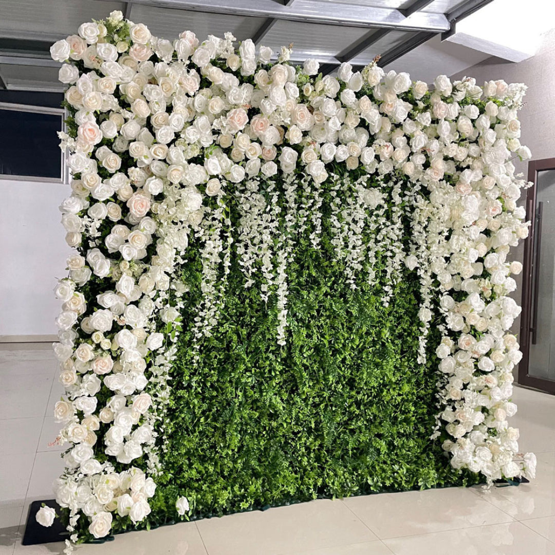 Dripping White Rose Premium Greenery Flower Wall - 533