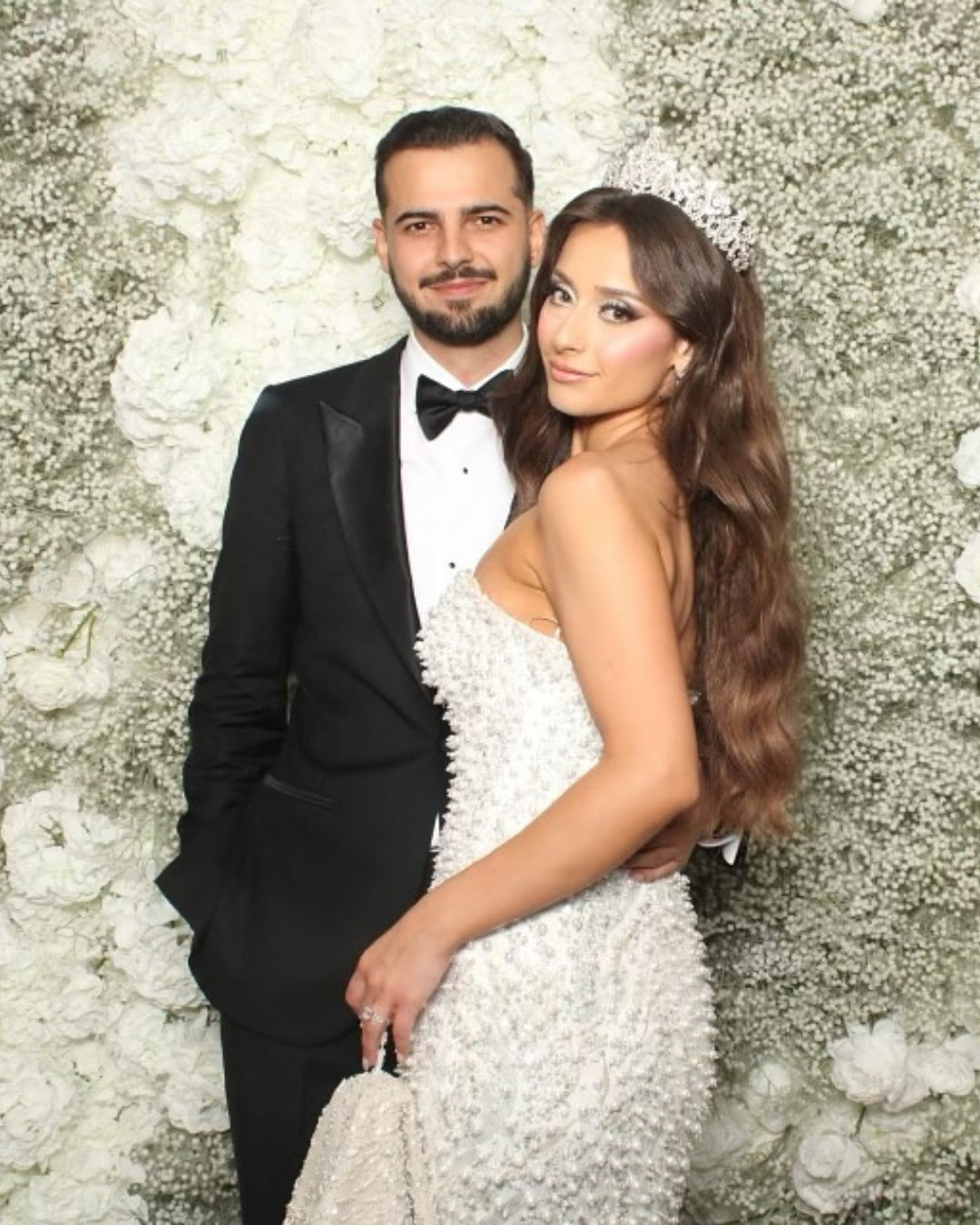 Baby's Breath Silver + White Rose Flower Wall - 178