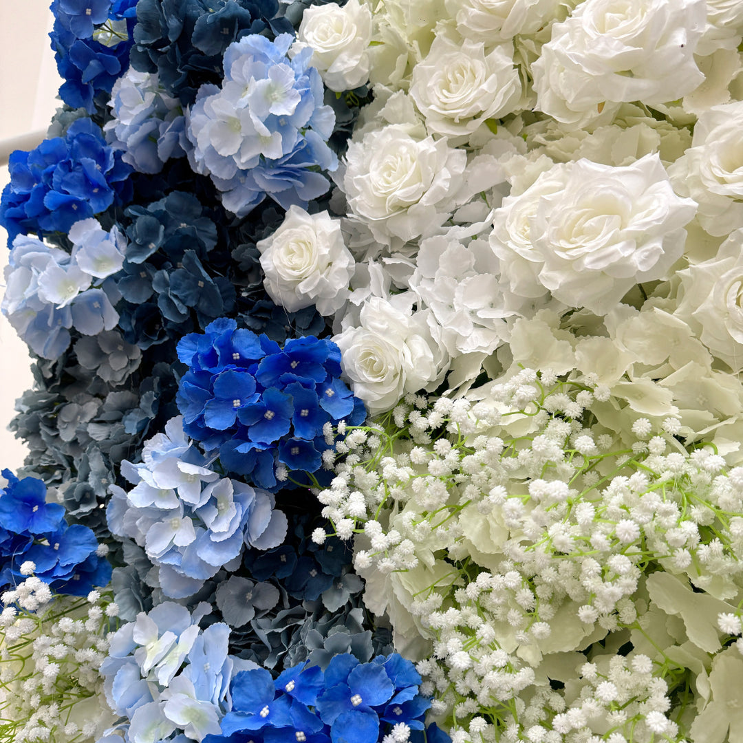 Babys Breath Dark Blue & White Rose Premium Flower Wall - 332