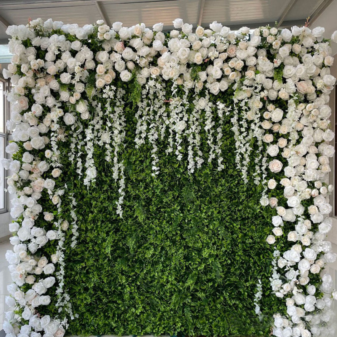 Dripping White Rose Premium Greenery Flower Wall - 533
