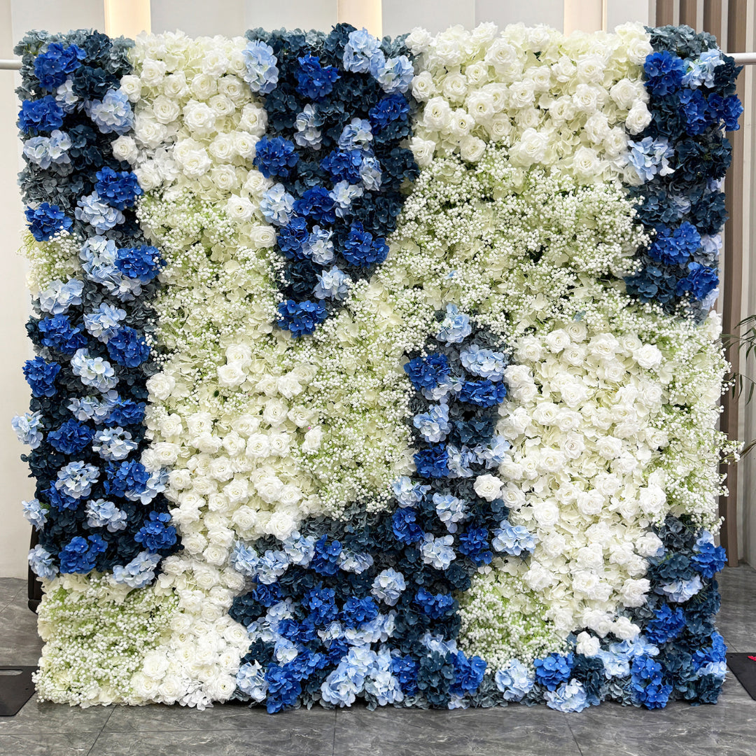 Babys Breath Dark Blue & White Rose Premium Flower Wall - 332