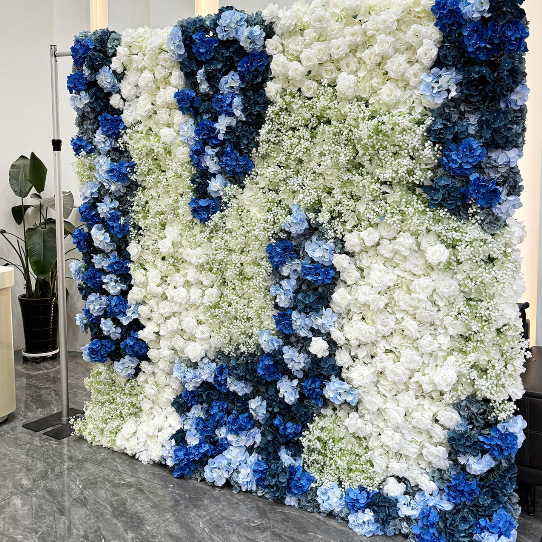 Babys Breath Dark Blue & White Rose Premium Flower Wall - 332