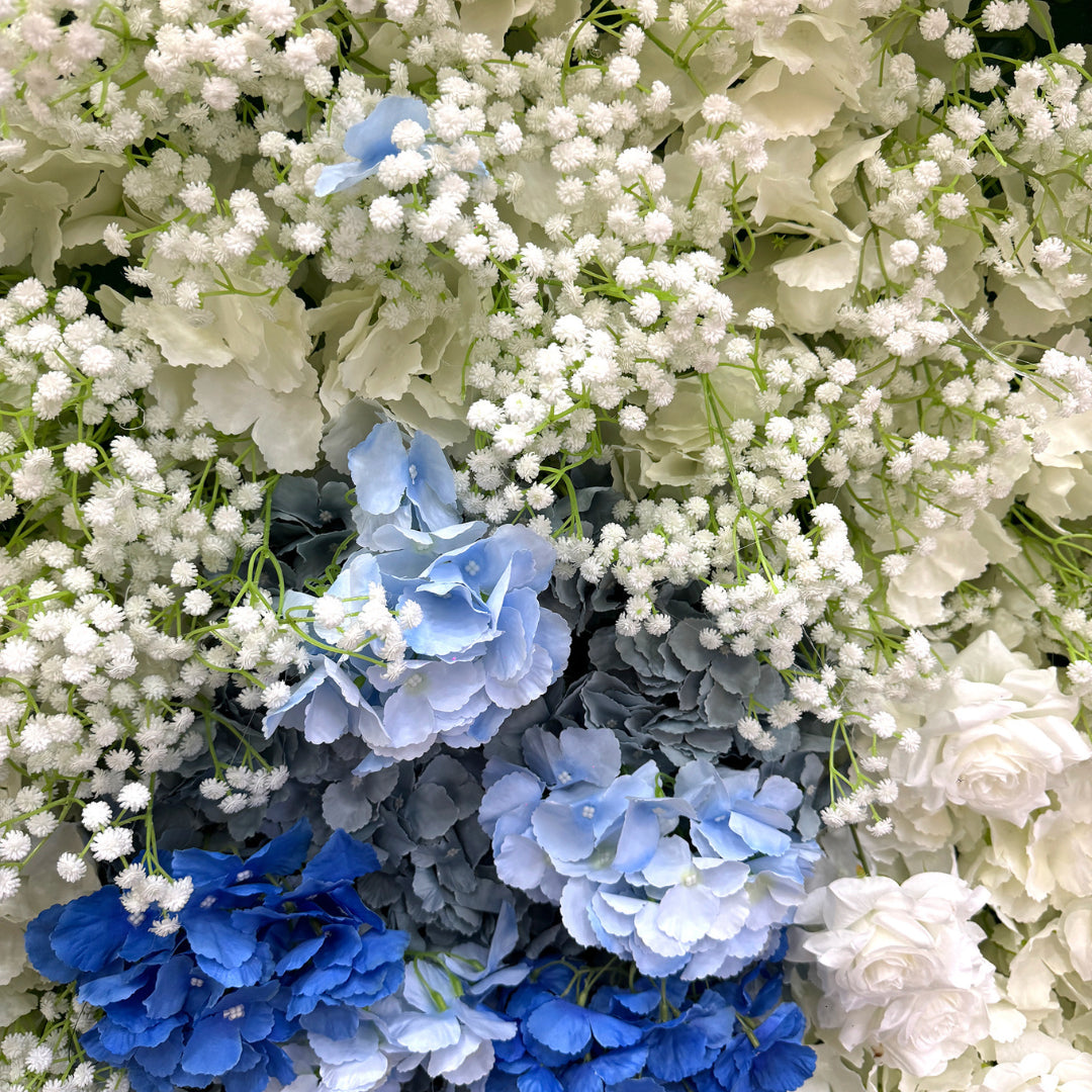 Babys Breath Dark Blue & White Rose Premium Flower Wall - 332