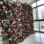 Deep Red, Pink and Greenery Premium Rose Flower Wall - 214