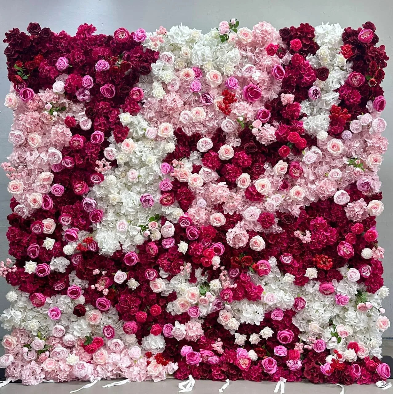 Deep Red, Pink and White Swirl Premium Flower Wall - 148