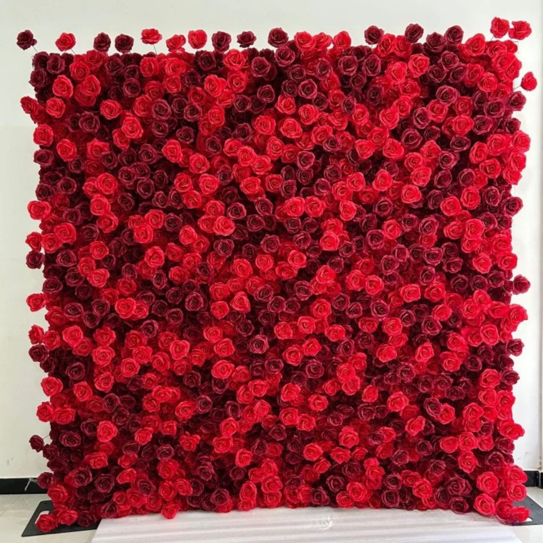 Deluxe Dark & Bright Red Rose Flower Wall - 027