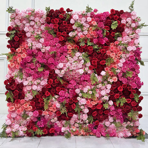 Red, Pink and Greenery Vine Premium Flower Wall - 256