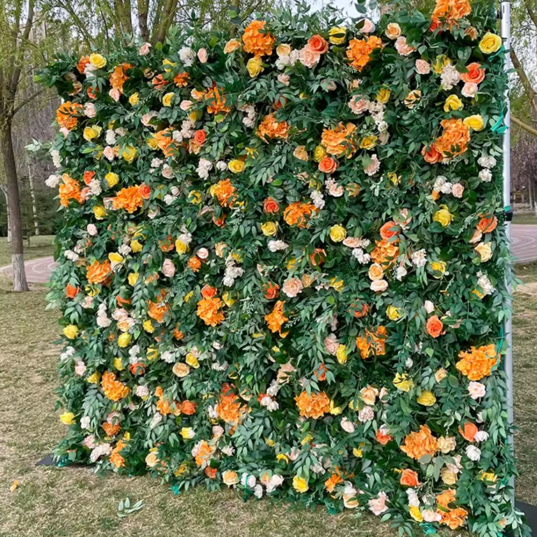Into the Meadow Orange and Yellow Premium Greenery Flower Wall - 049