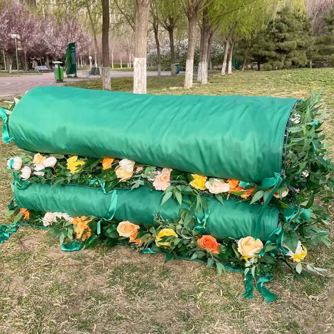 Into the Meadow Orange and Yellow Premium Greenery Flower Wall - 049