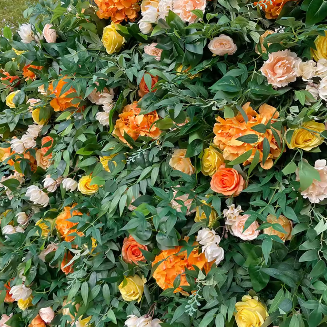 Into the Meadow Orange and Yellow Premium Greenery Flower Wall - 049