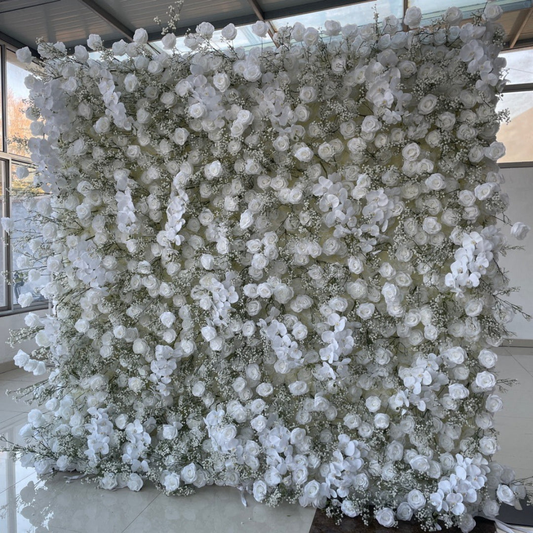 Original Baby's Breath White Rose Flower Wall - 067