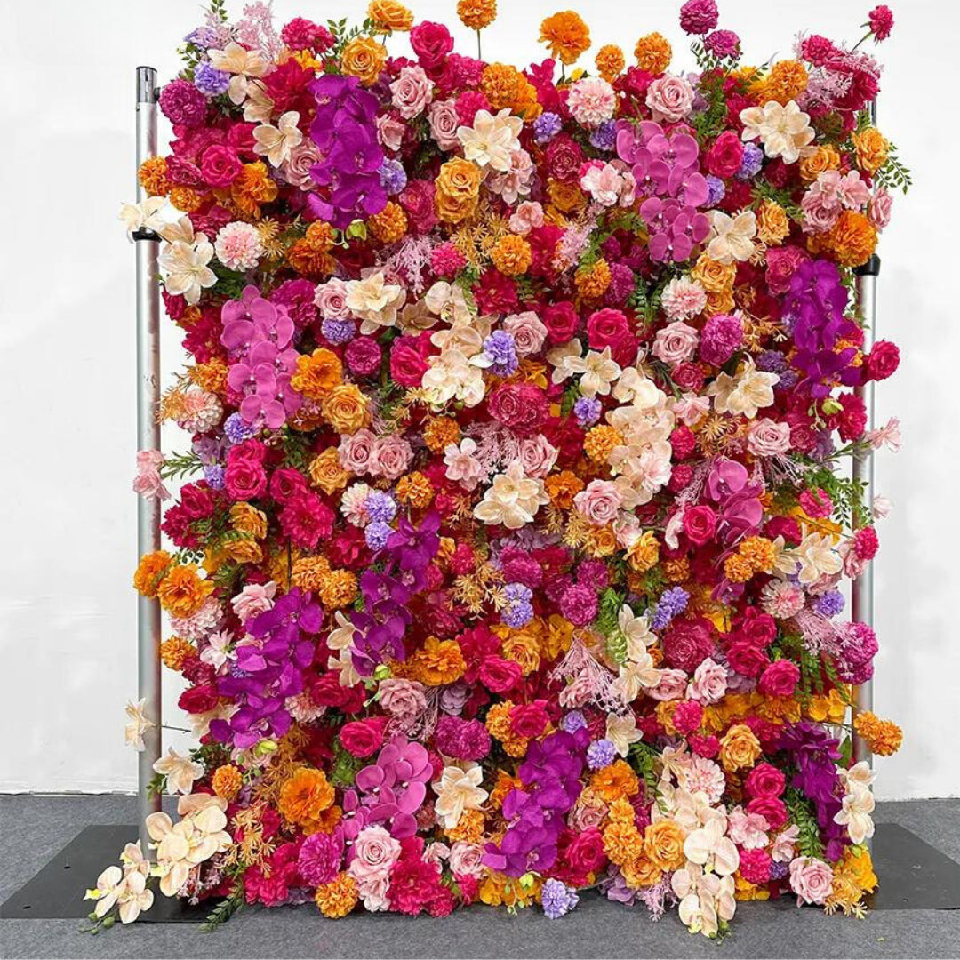 Into The Meadow Premium Fusiscia and Orange Flower Wall - 036