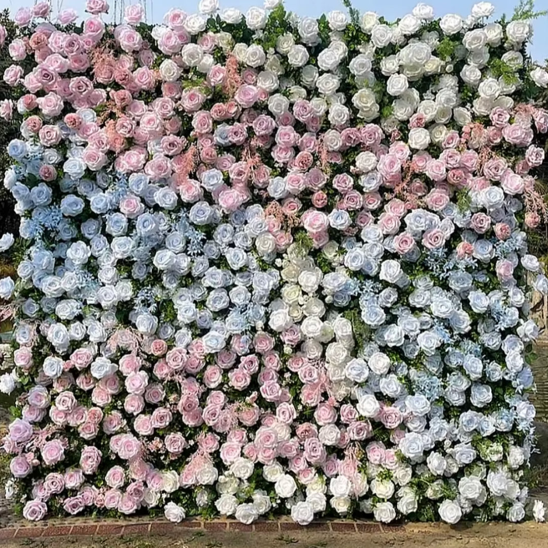 Pink, White and Blue Premium Wild Rose Flower Wall - 191