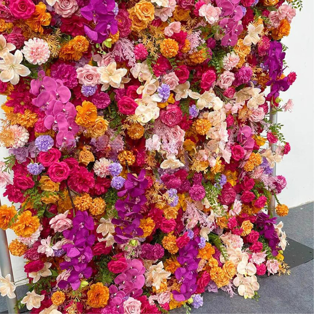Into The Meadow Premium Fusiscia and Orange Flower Wall - 036