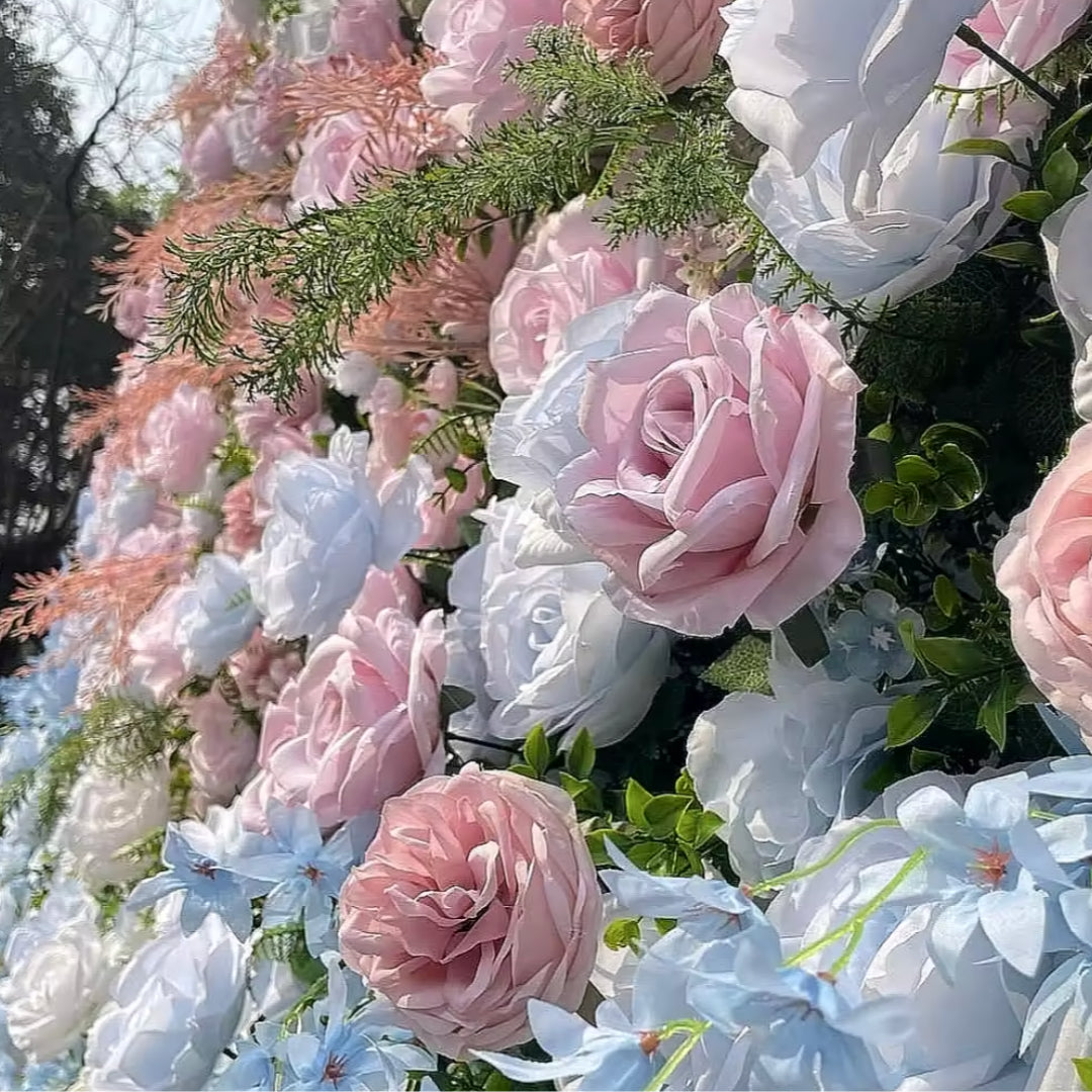 Pink, White and Blue Premium Wild Rose Flower Wall - 191