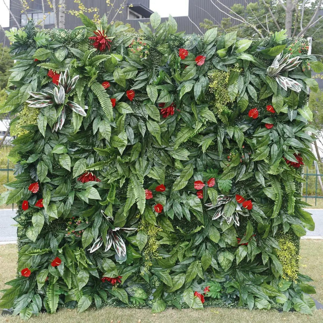 Dark Red Tropical Greenery Premium Wall - 523