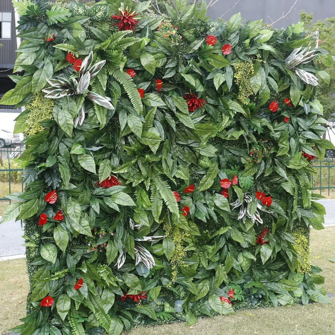 Dark Red Tropical Greenery Premium Wall - 523