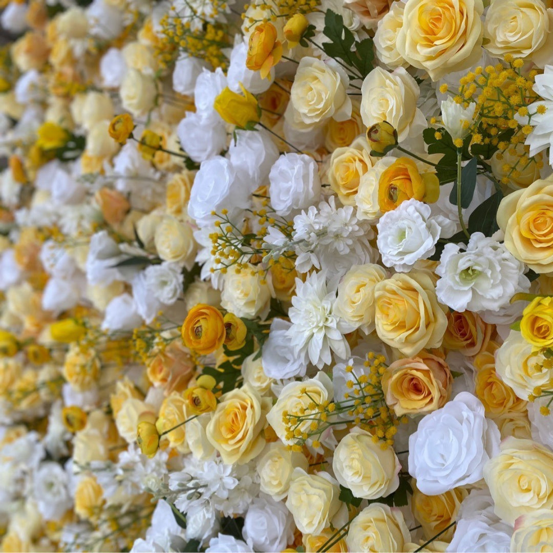 Yellow & White Wild Rose Premium Flower Wall - 123