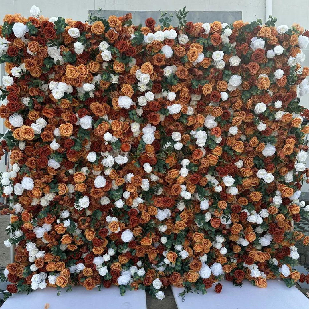 Brown and White Wild Rose Premium Greenery Wall - 006