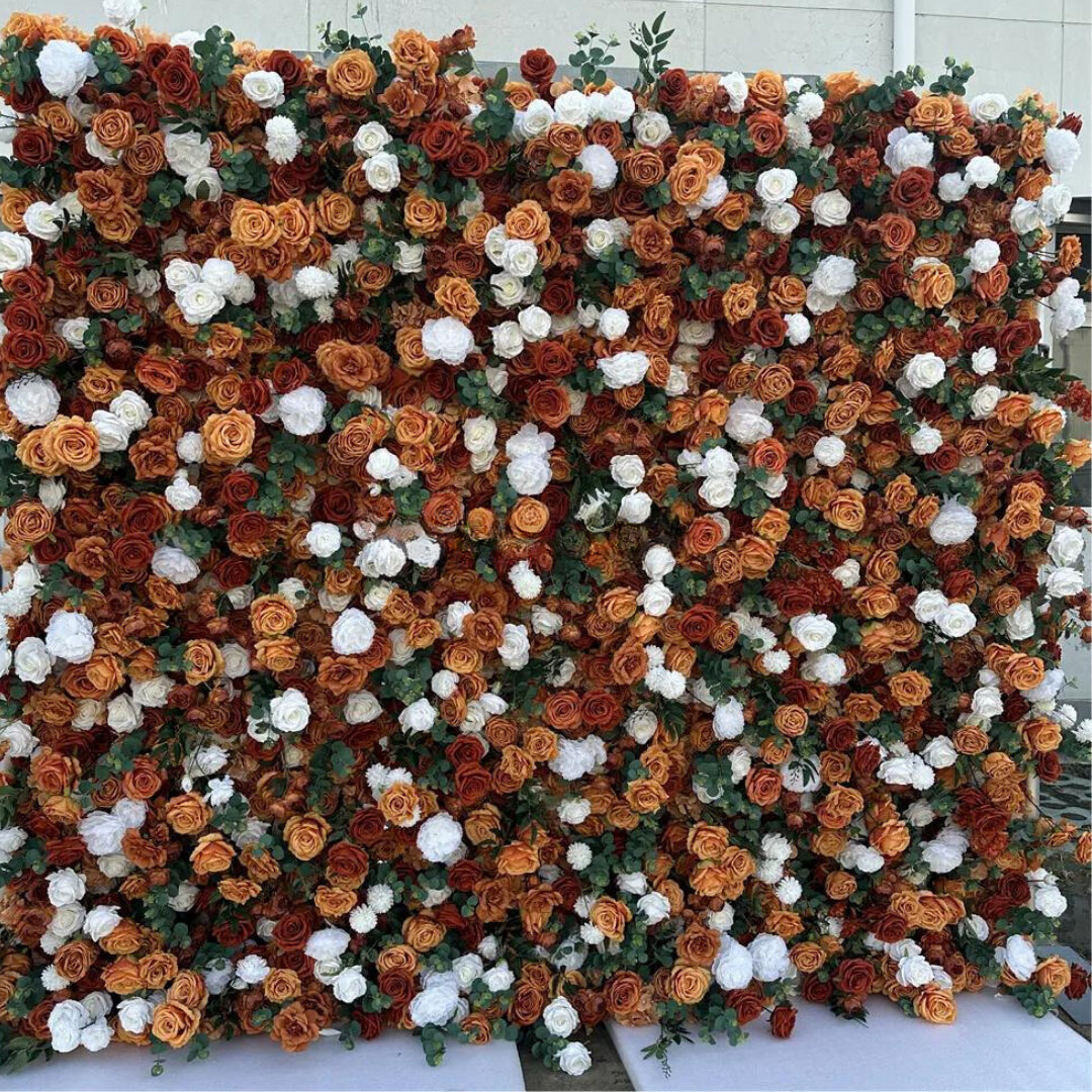 Brown and White Wild Rose Premium Greenery Wall - 006