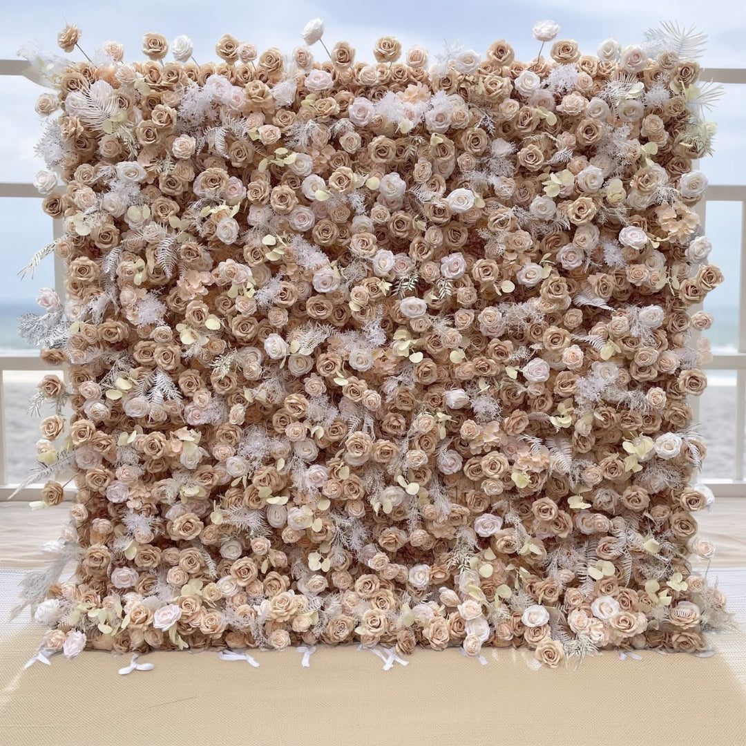 Pampas Wild Brown, Tan & White Rose Flower Wall - 069