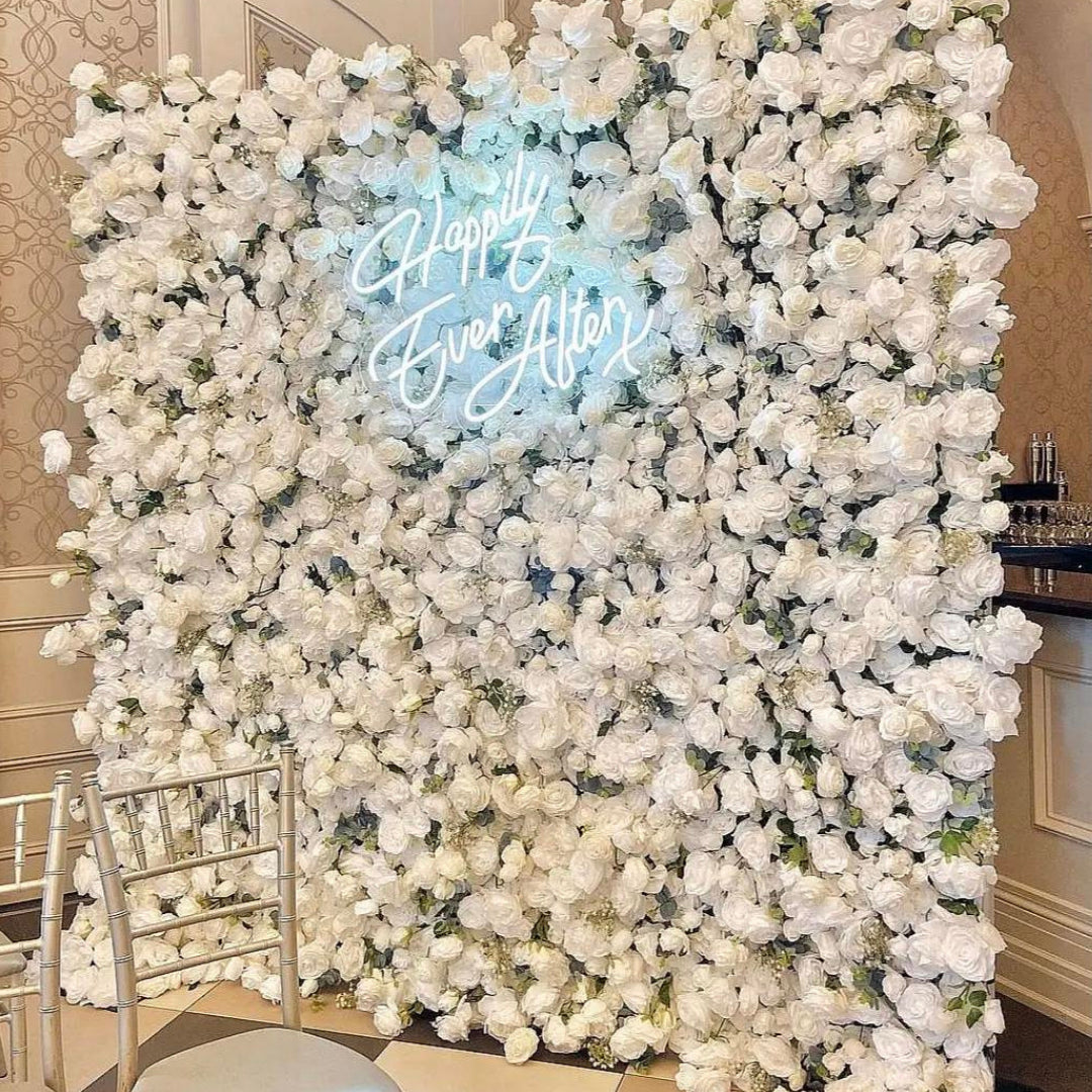 White Wild Rose Greenery Premium Flower Wall - 320