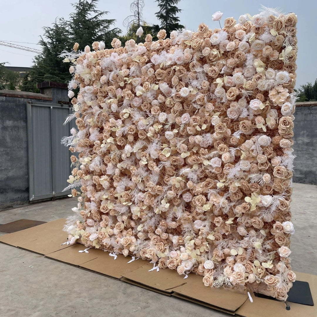 Pampas Wild Brown, Tan & White Rose Flower Wall - 069