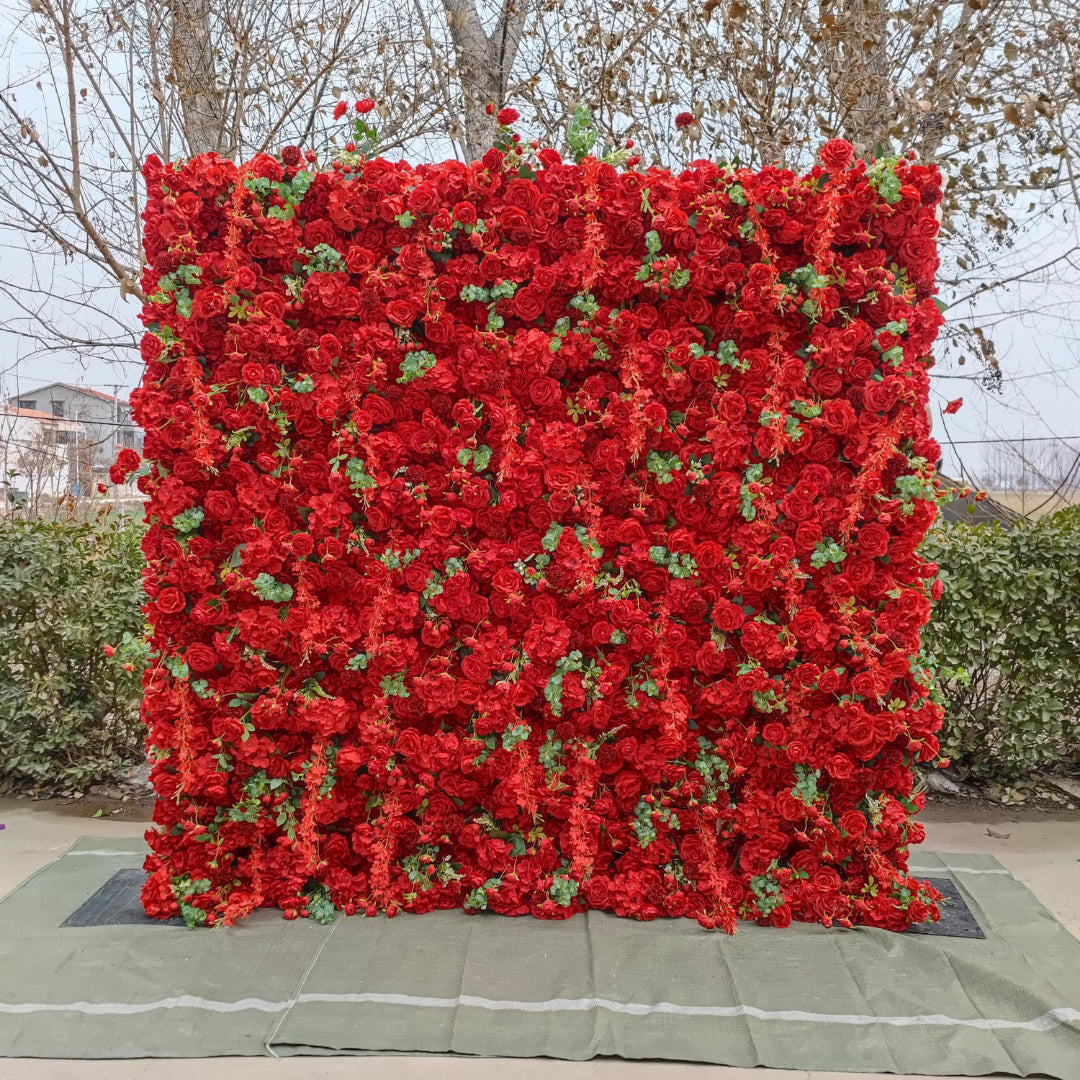 Dripping Bright Red Greenery Premium Flower Wall - 220