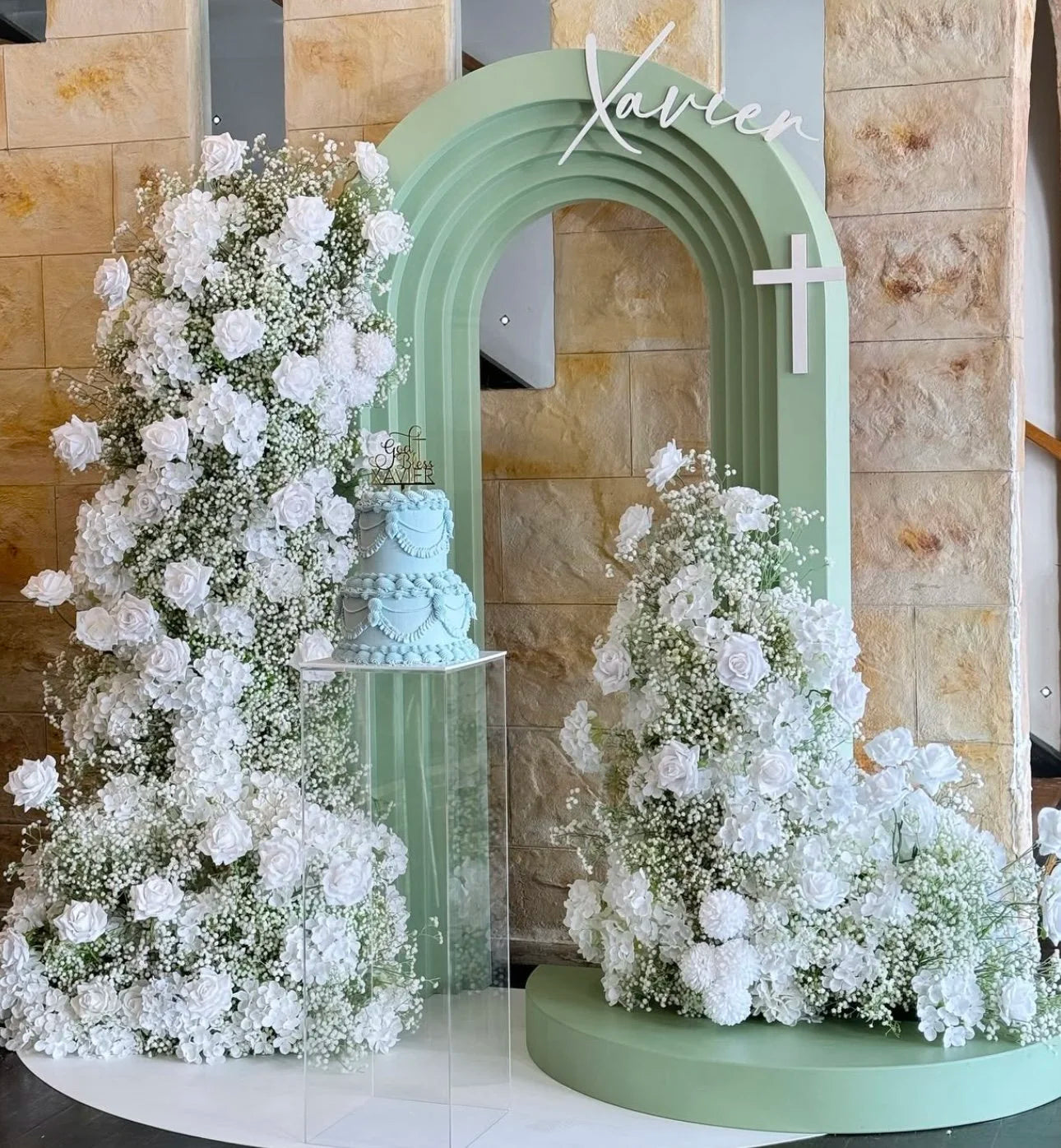 White Rose Baby's Breath Premium Floral Arch - 4510