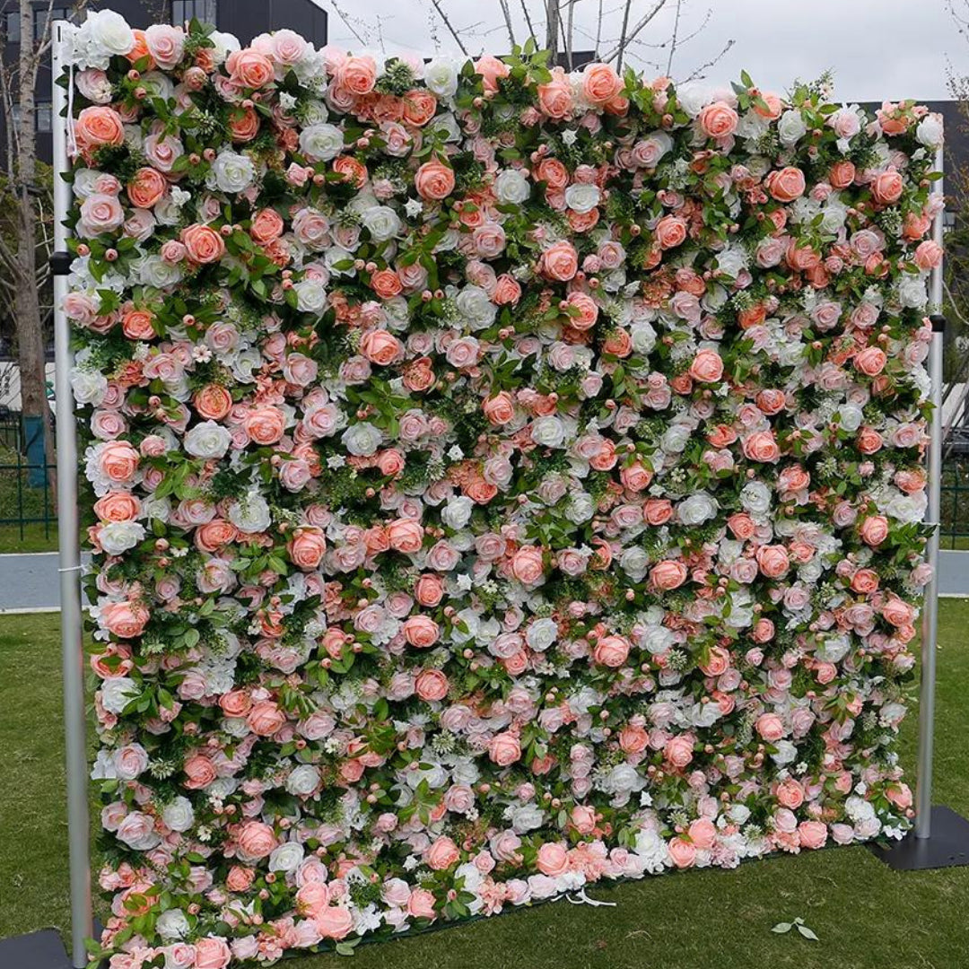Peach & White Wild Rose Premium Greenery Wall - 203