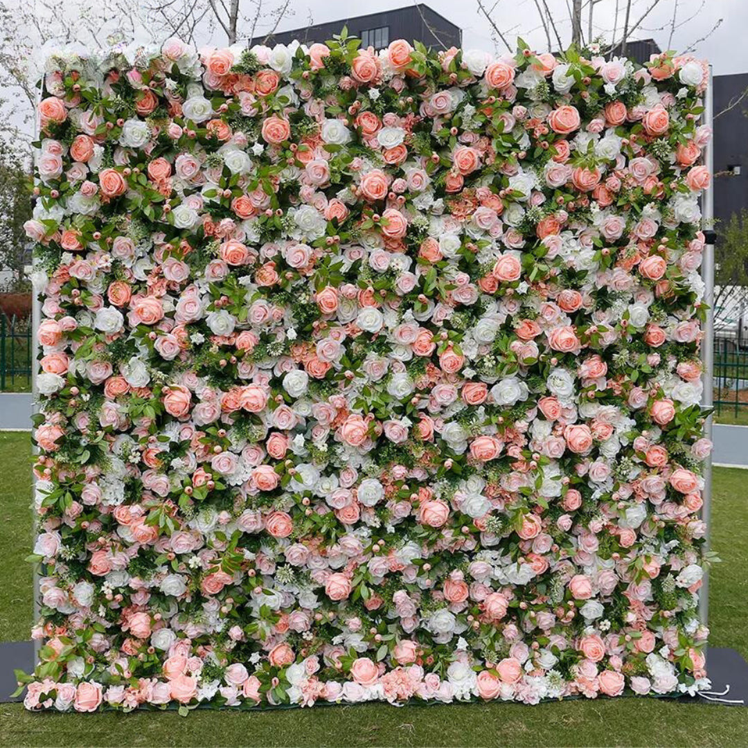 Peach & White Wild Rose Premium Greenery Wall - 203