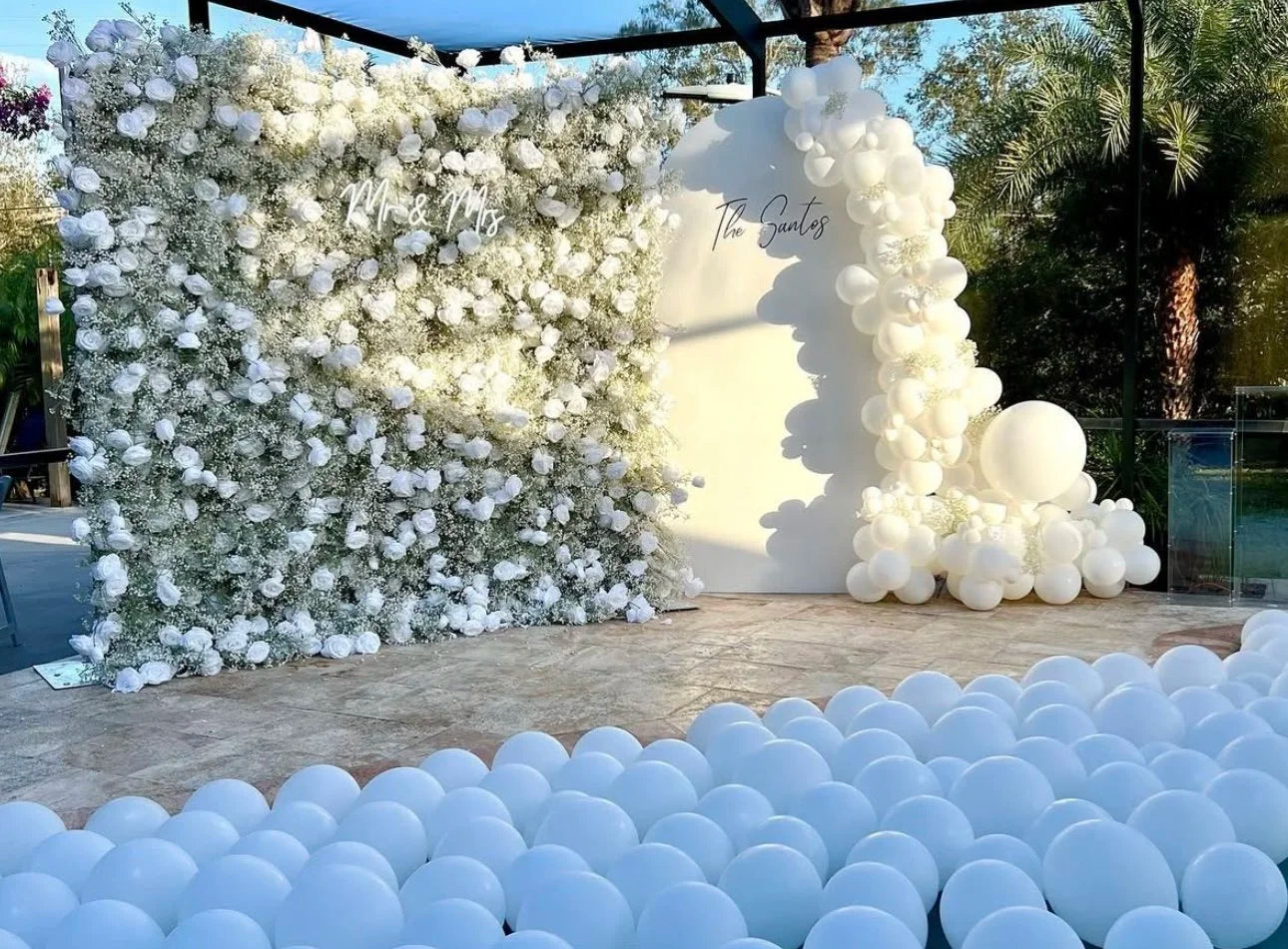 Original Baby's Breath White Rose Flower Wall - 067