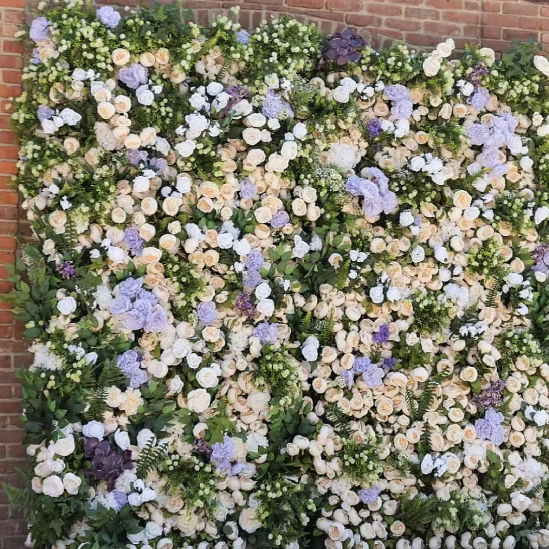 Lavender Purple & Cream Premium Greenery Flower Wall - 189