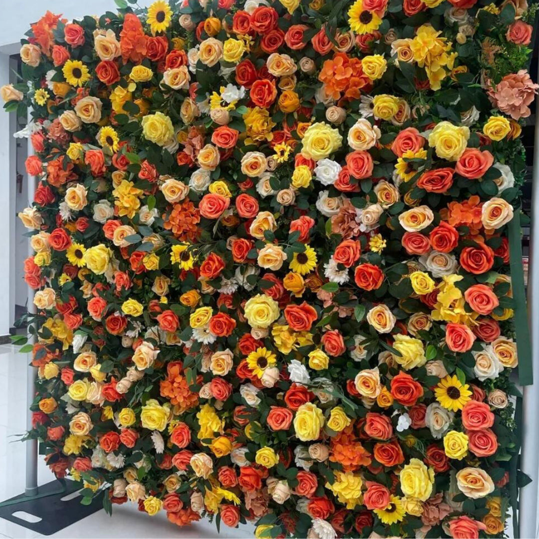 Orange & Yellow Premium Sunflower Greenery Wall - 204