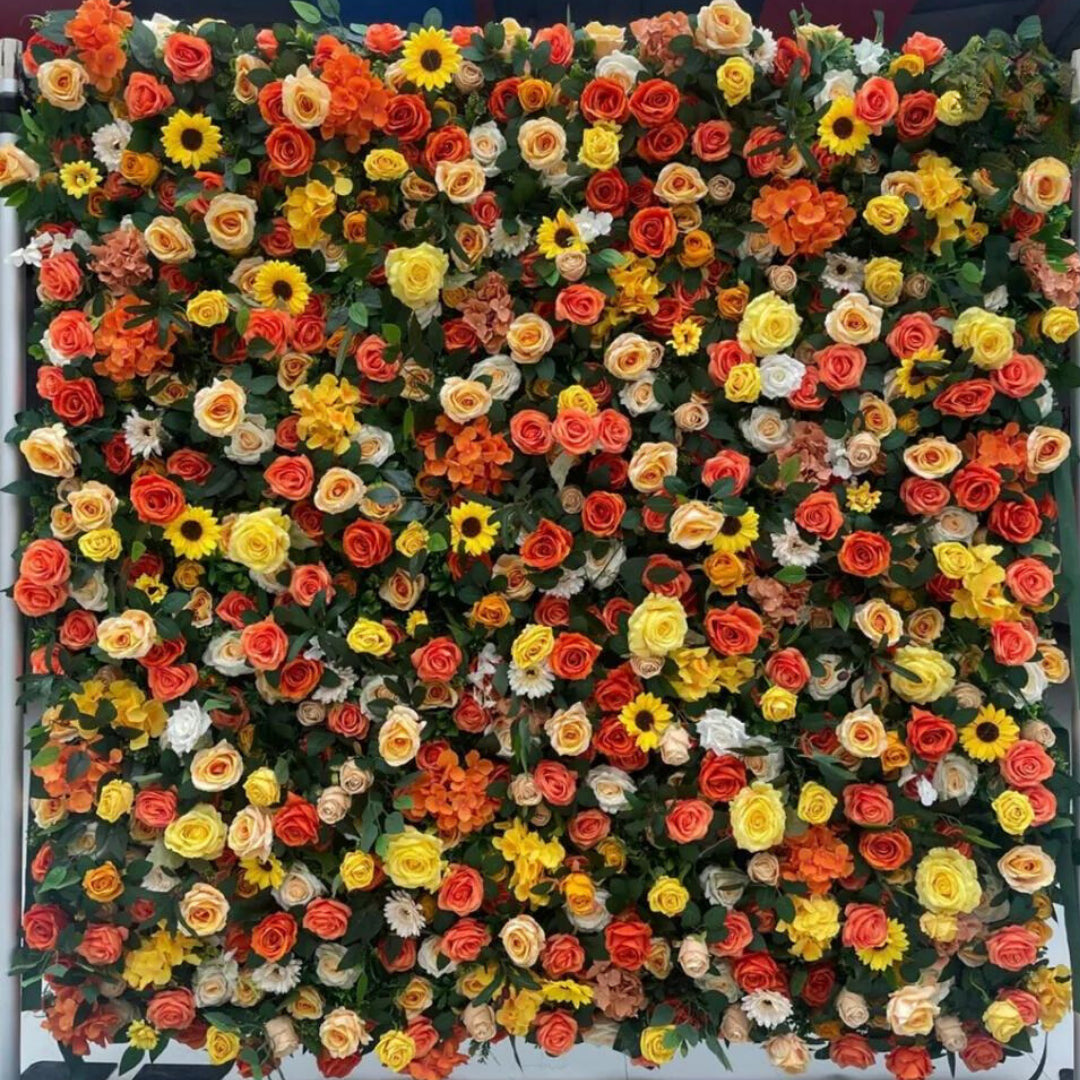 Orange & Yellow Premium Sunflower Greenery Wall - 204
