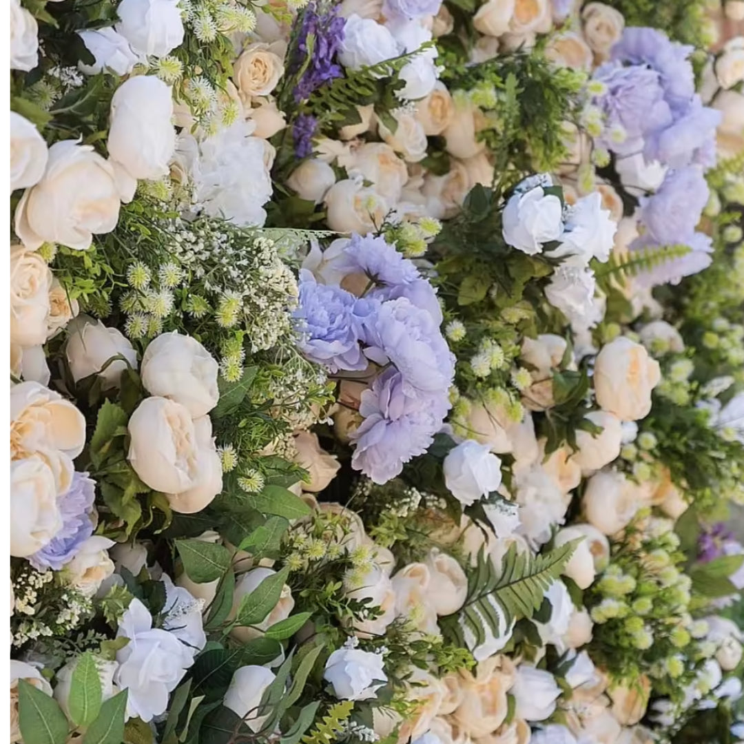 Lavender Purple & Cream Premium Greenery Flower Wall - 189