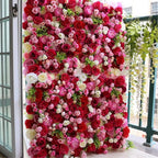 Pink, Red and White Wild Rose Greenery Premium Flower Wall - 205