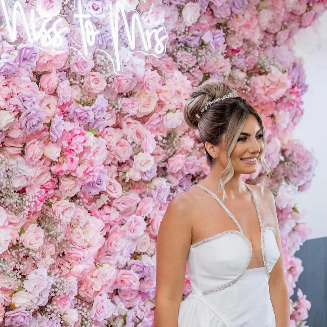 Baby's Breath Pink + Purple Rose Flower Wall - 068