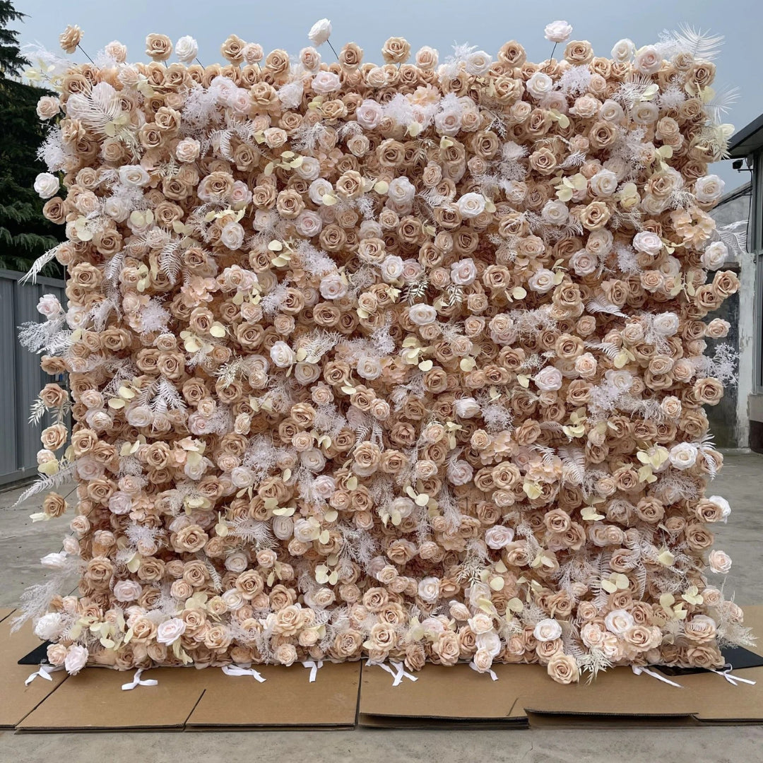 Pampas Wild Brown, Tan & White Rose Flower Wall - 069