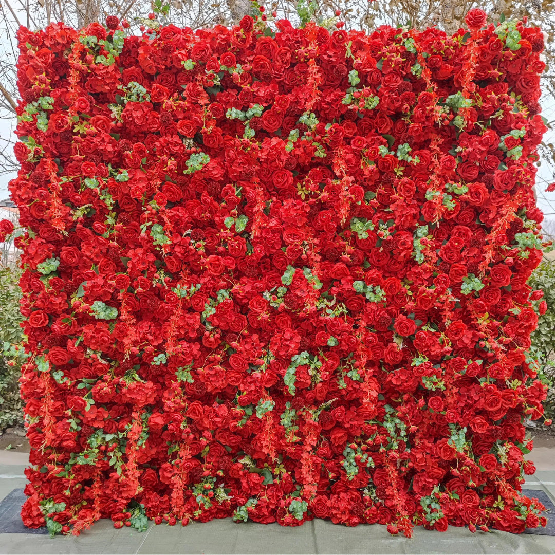 Dripping Bright Red Greenery Premium Flower Wall - 220