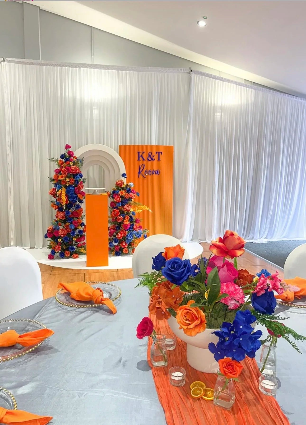 Blue, Orange, Pink, & Yellow Premium Floral Arch - 4586