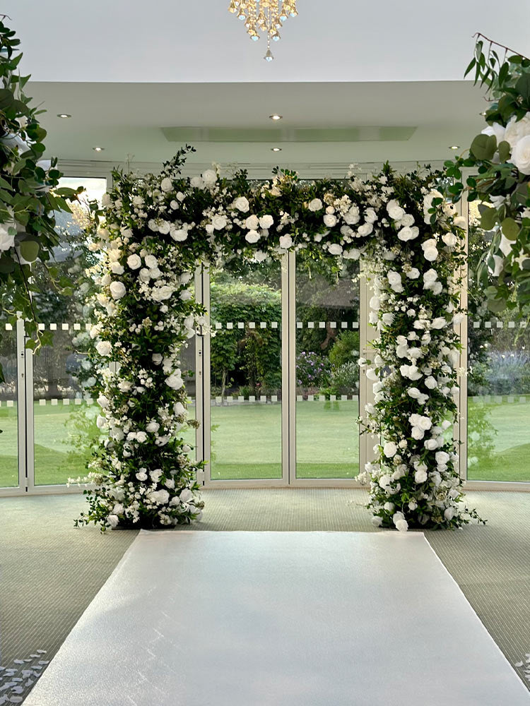 White Rose with Greenery Premium Square Flower Arch - 5007