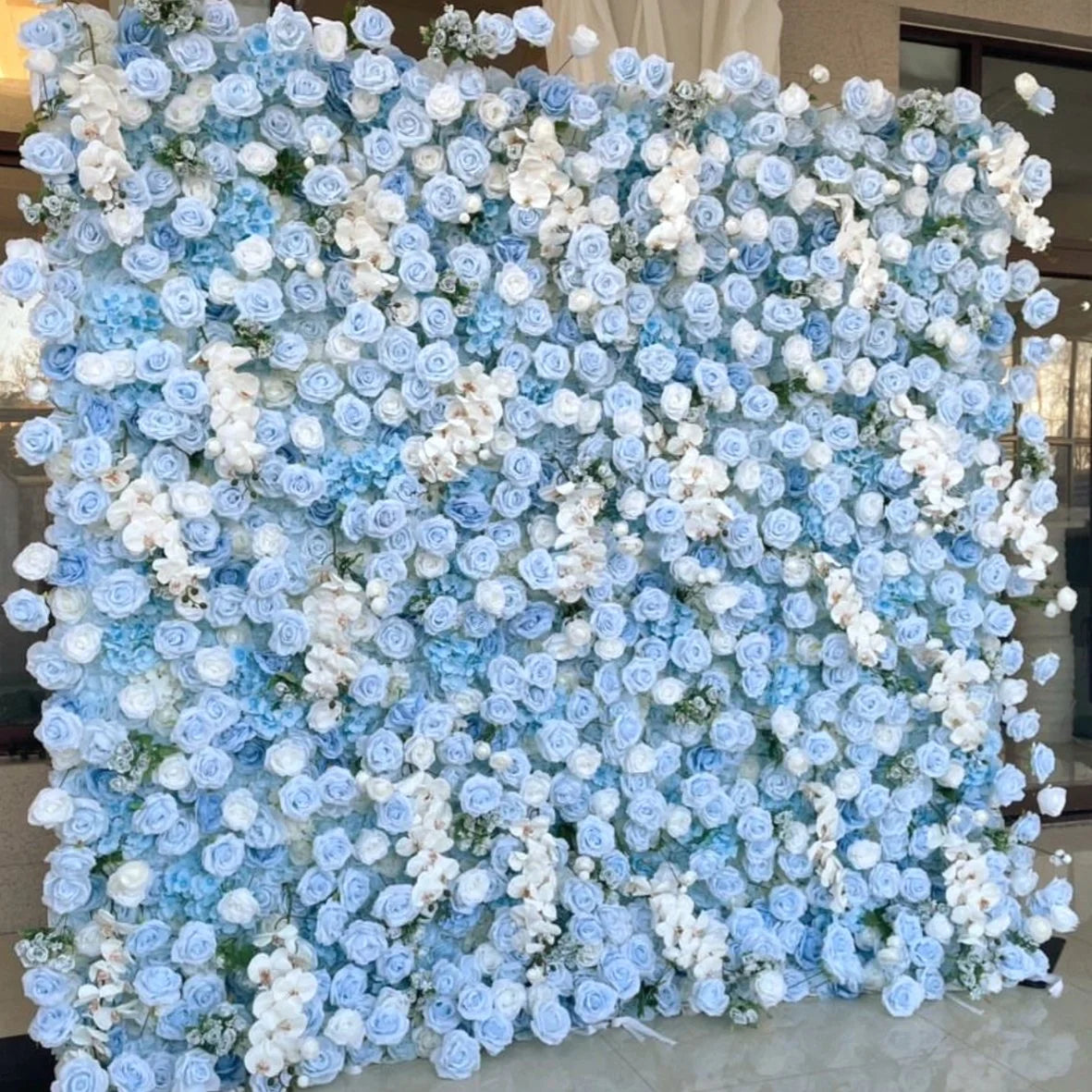 Blue & White Wild Rose Premium Flower Wall - 135