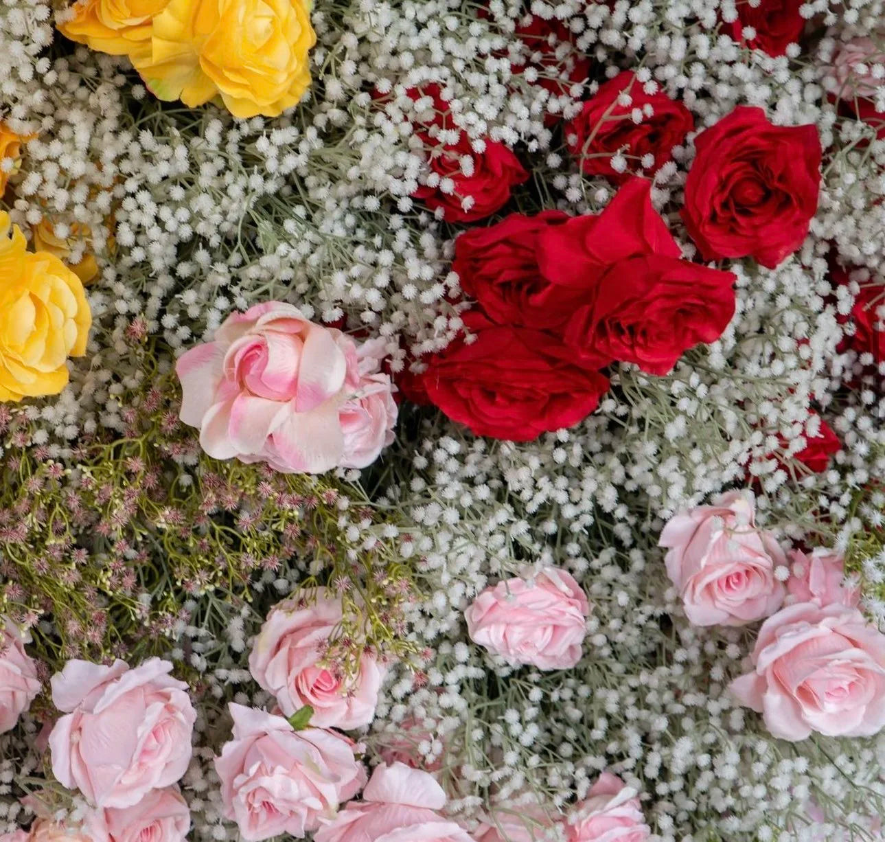 Babys Breath White, Orange, Yellow and Pink Premium Flower Wall - 011