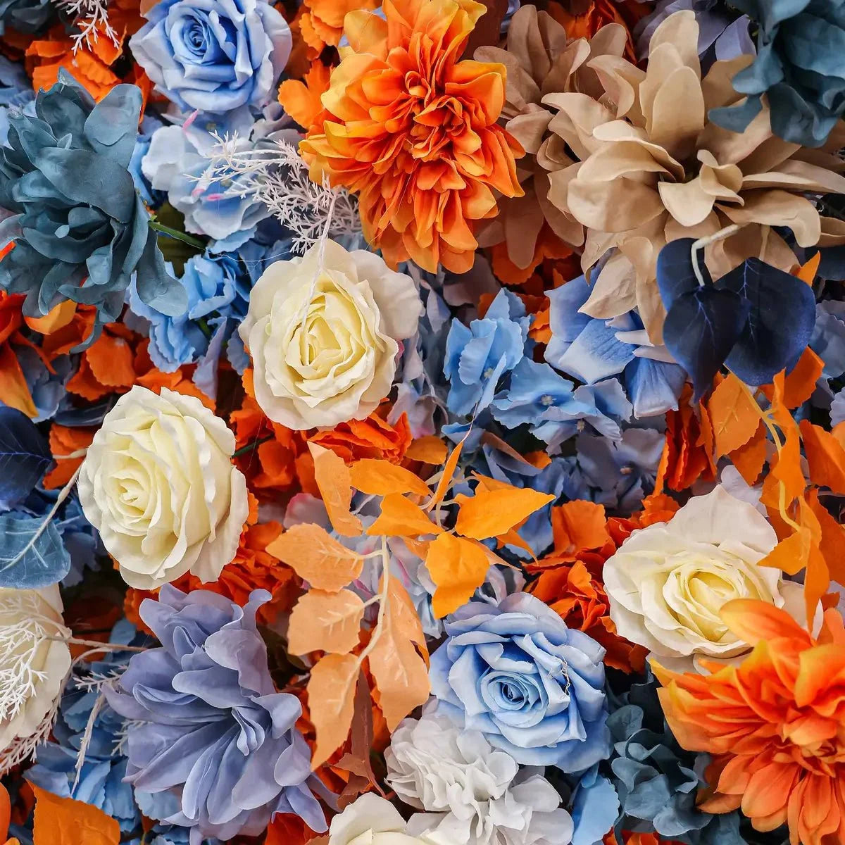 Orange, White & Blue Rose Premium Flower Wall - 155