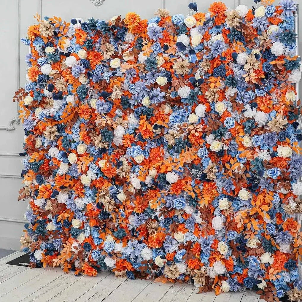 Orange, White & Blue Rose Premium Flower Wall - 155